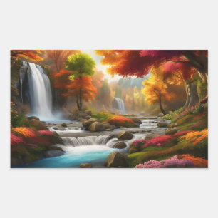 Fall foliage at the waterfall rectangular sticker