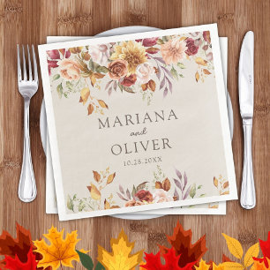 Fall Foliage Autumn Colours Ivory Wedding Napkin