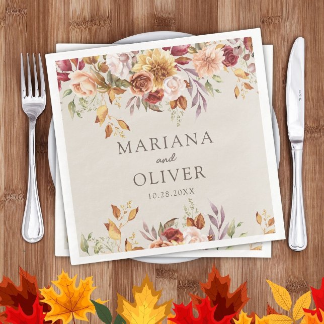 Fall Foliage Autumn Colours Ivory Wedding Napkin (Creator Uploaded)