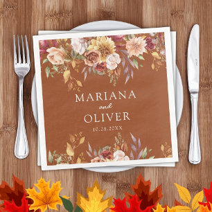 Fall Foliage Autumn Colours Terracotta Wedding Napkin