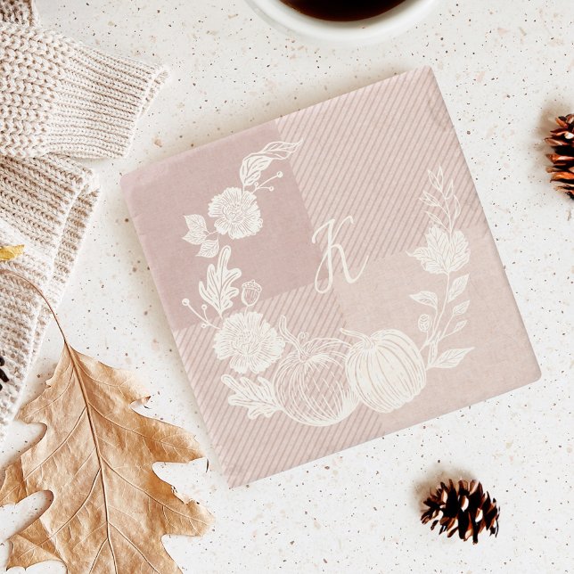 Fall Foliage Autumn Flowers & Pumpkins Pink Plaid Stone Coaster (Fall Foliage Autumn Flowers & Pumpkins Pink Plaid Stone Coaster
)