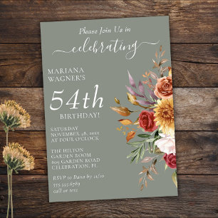 Fall Foliage Autumn Sage Green Birthday Invitation