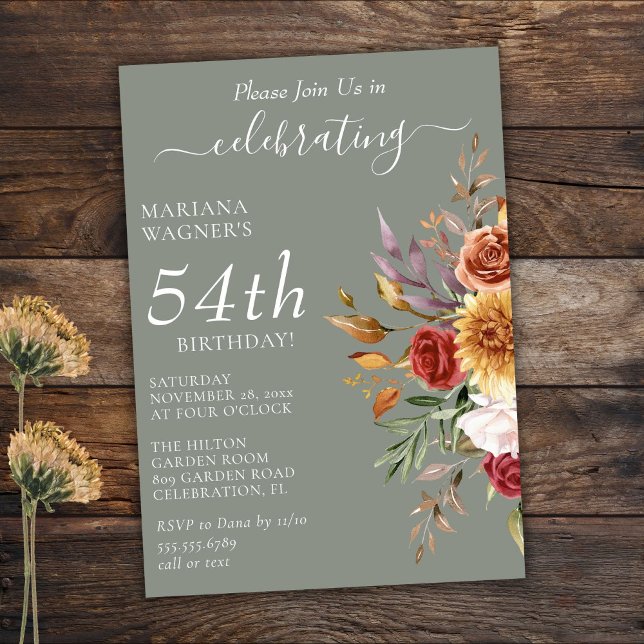 Fall Foliage Autumn Sage Green Birthday Invitation (Creator Uploaded)