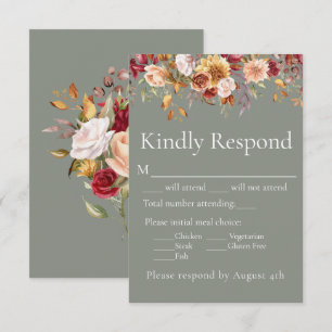 Fall Foliage Autumn Sage Green Wedding RSVP Card