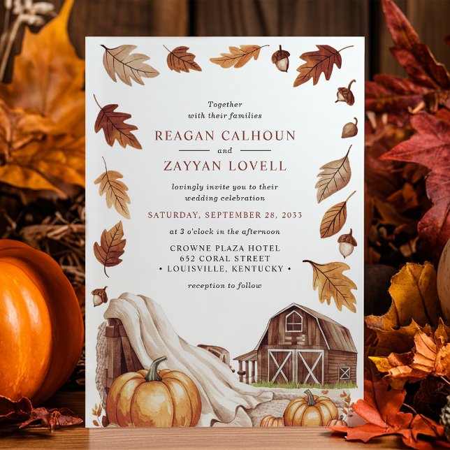 Fall Foliage Barn Wedding Invitation (Creator Uploaded)