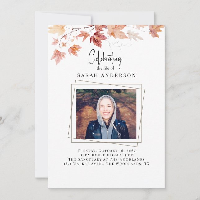 Fall Foliage Celebration of Life Photo Invitation (Front)