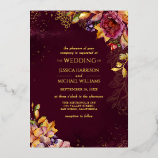 Fall Foliage Colourful Floral Burgundy Gold Weddin