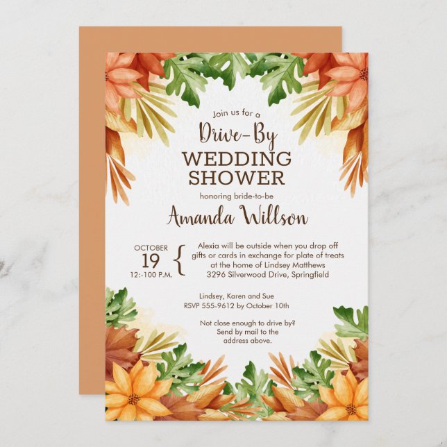 Fall Foliage DRIVE-BY Bridal Shower Invitations (Front/Back)