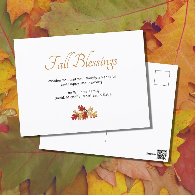 Fall Foliage Elegant Thanksgiving Blessings  Holiday Postcard (Creator Uploaded)