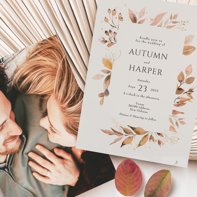 Fall Foliage 'Falling in Love' Photo Wedding Invitation (Creator Uploaded)