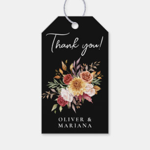 Fall Foliage Floral Black Wedding Favour Gift Tags