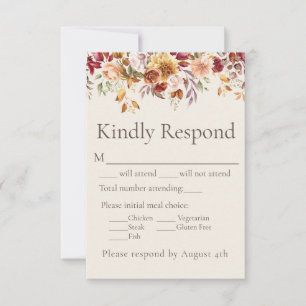 Fall Foliage Floral Ivory Wedding Response RSVP