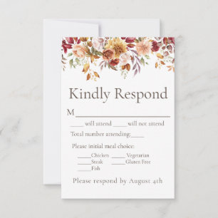Fall Foliage Floral Wedding Response RSVP Card