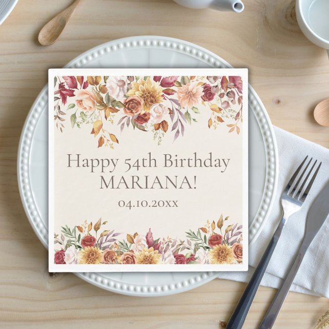 Fall Foliage Flowers Ivory Birthday Party Napkin (Creator Uploaded)