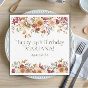 Fall Foliage Flowers White Birthday Party Napkin