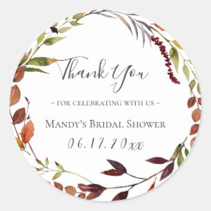 Fall Foliage Greenery Wreath Thank You Classic Round Sticker