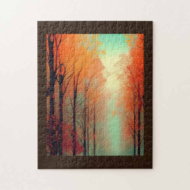 Fall foliage line between golden orange leaves jigsaw puzzle (Vertical)