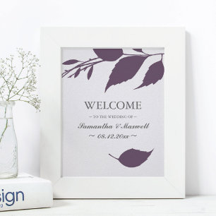 Fall Foliage Plum Purple Leaves Wedding Welcome Poster