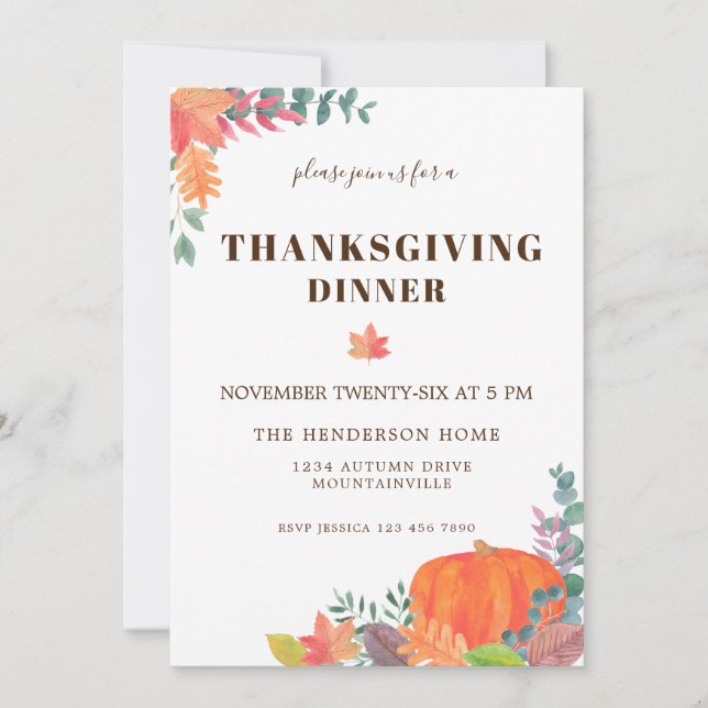 Fall Foliage Pumpkin Thanksgiving Dinner Invitation (Front)
