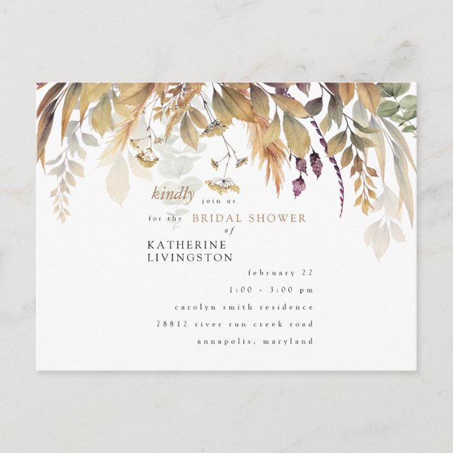 Fall Foliage Rustic Bridal Shower Invitation Postcard (Front)