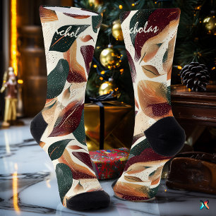 Fall Foliage Socks in Cream, Burgundy, and Green