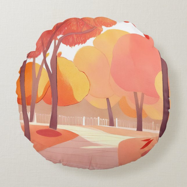 Fall Foliage Stroll | Abstract Watercolor Round Cushion (Front)
