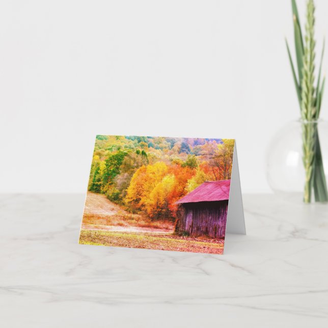 Fall Foliage Tobacco Barn Note Card (Front)
