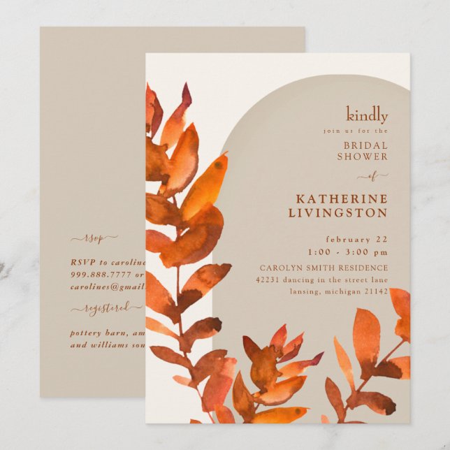 Fall Foliage Vibrance Bridal Shower  Invitation (Front/Back)