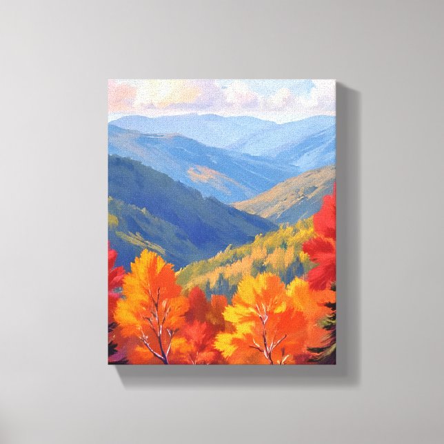 Fall Foliage | Watercolor Mountain Landscape Canvas Print (Front)