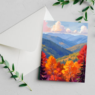 Fall Foliage Watercolor Mountain Landscape Card