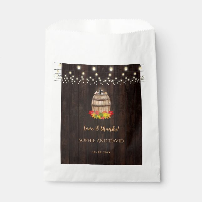 Fall Foliage Wine Barrel Vineyard Wedding Favour Bags (Front)