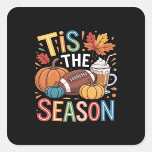 Fall Football Autumn Pumpkin Coffee Lover Square Sticker
