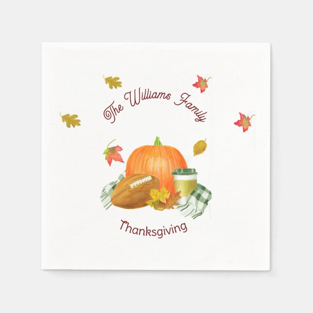 Fall Football Pumpkin Latte Watercolor Napkin (Front)