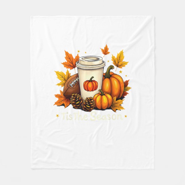 Fall Football Tis The Season Pumpkin Autumn Coffee Fleece Blanket (Front)