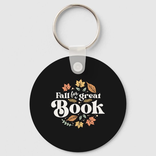 Fall For A Great Book Reading Librarian Autumn Tea Key Ring (Front)