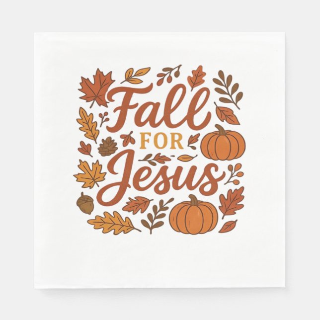 Fall For Jesus Autumn Pumpkin Christian Faith Clas Napkin (Front)