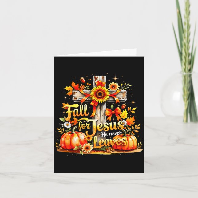 Fall For Jesus Christian Pumpkin Autumn Cross  Card (Front)