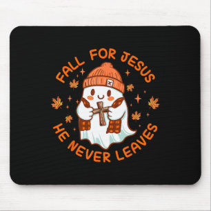 Fall For Jesus He Never Leave Cute Ghost Retro Hal Mouse Pad
