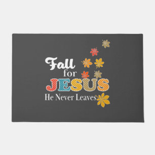 Fall for Jesus He Never Leaves Christian Polka Dot Doormat
