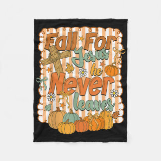 Fall For Jesus He Never Leaves Coquette Bow Autumn Fleece Blanket