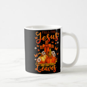 Fall For Jesus He Never Leaves Cross Faith Pumpkin Coffee Mug