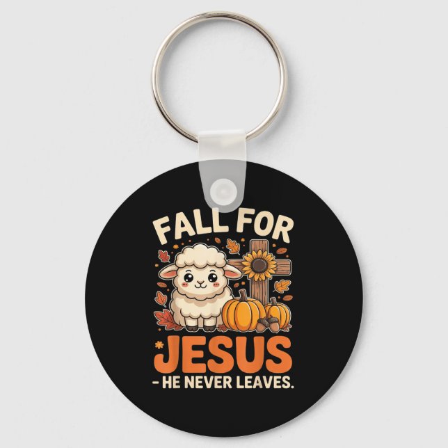 Fall For Jesus He Never Leaves Sheep Christian Aut Key Ring (Front)