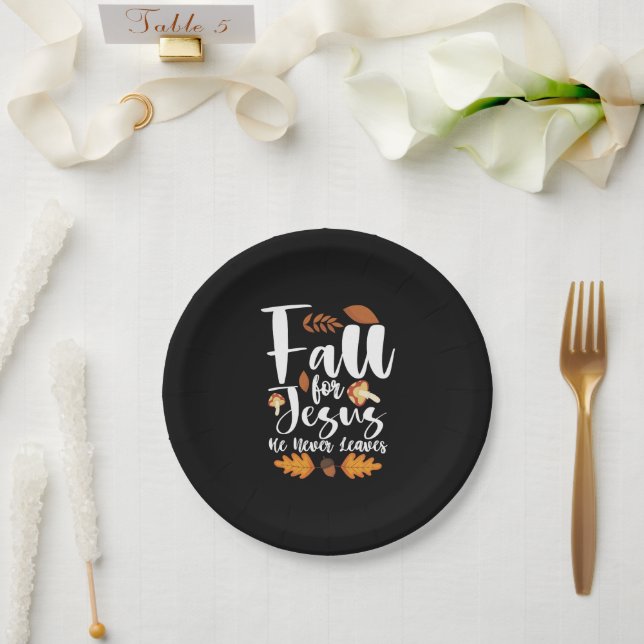 Fall For Jesus He Never Leaves Thanksgiving Christ Paper Plate (Wedding)