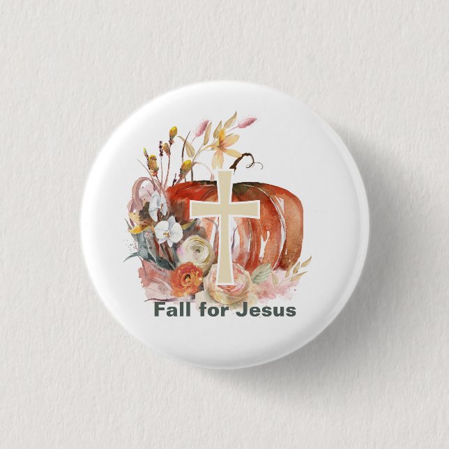 Fall For Jesus Pumpkin & Cross 3 Cm Round Badge (Front)