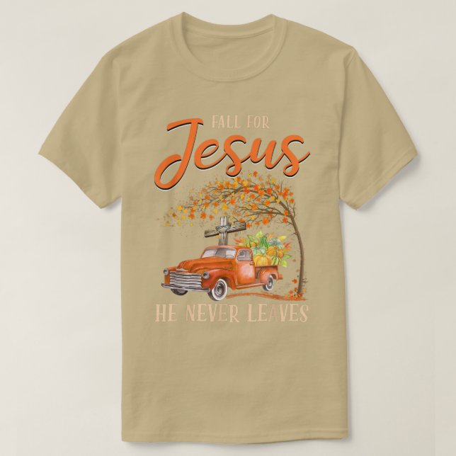 Fall For Jesus Religious Cross Pumpkin Truck Autum T-Shirt (Design Front)