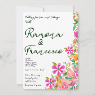 Fall For You Watercolor Floral Wedding Invitation