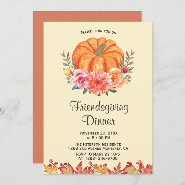 Fall Foral Thanksgiving Friendsgiving Invitations (Front/Back)
