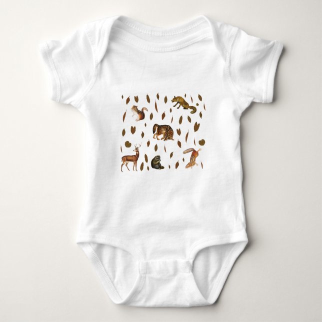 Fall Forest Animals Autumn Leaves Baby Bodysuit (Front)
