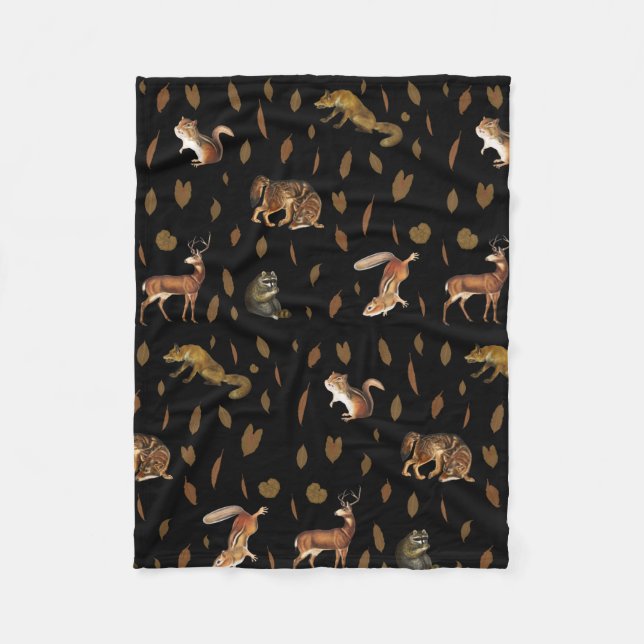 Fall Forest Animals Autumn Leaves Fleece Blanket (Front)