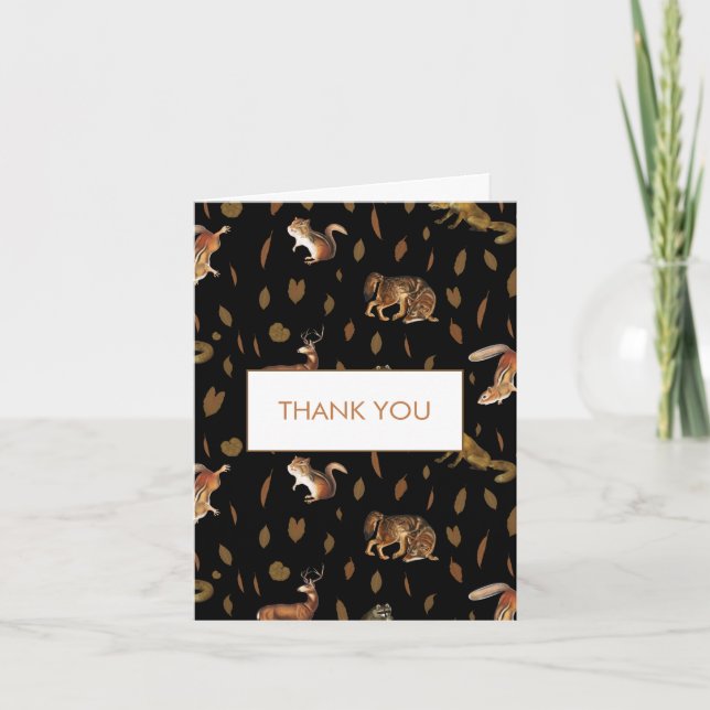 Fall Forest Animals Autumn Leaves Thank You Card (Front)